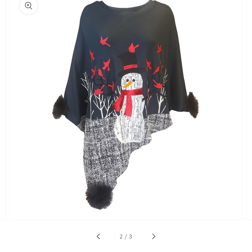 Snowman Design Women's Poncho - Gray, White & Red